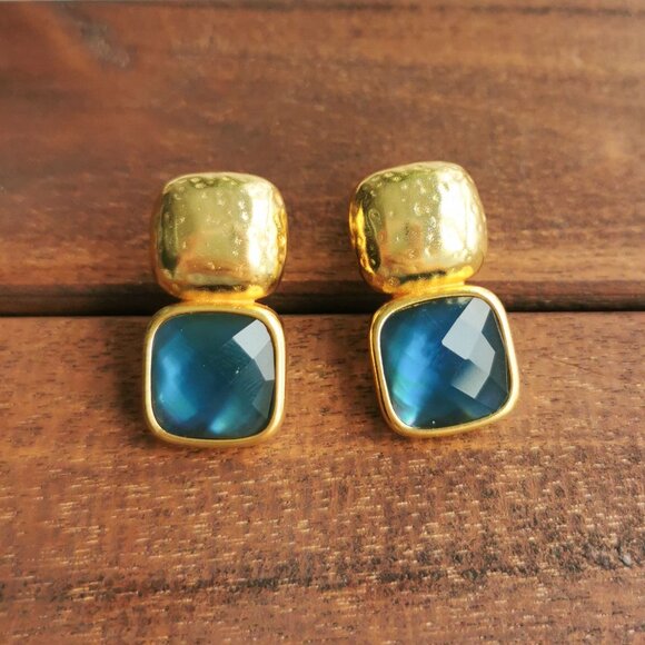 Julie Vos Catalina Earrings. Gold Iridescent Blue - Picture 2 of 4